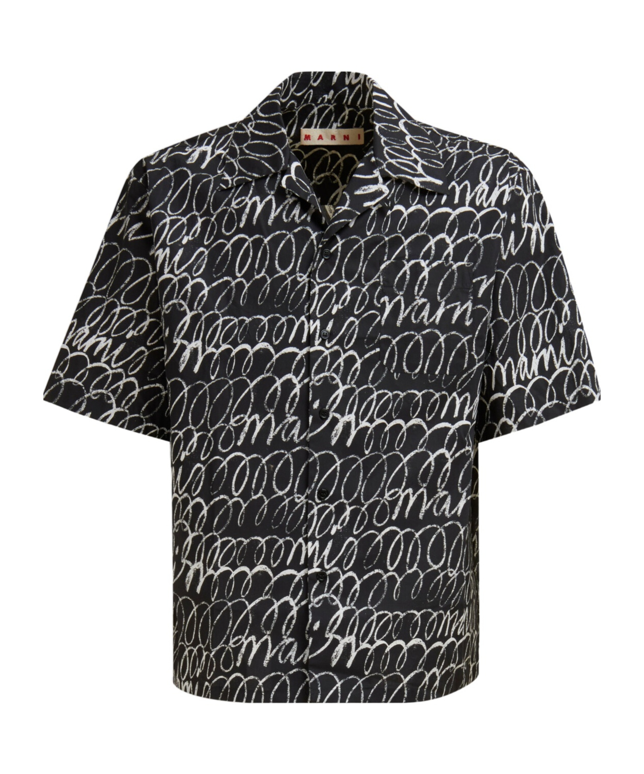 Shop Marni Black Poplin Bowling Shirt With Scribble Motif