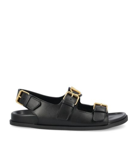 Valentino Double Buckle-strap Open Toe Sandals In Black
