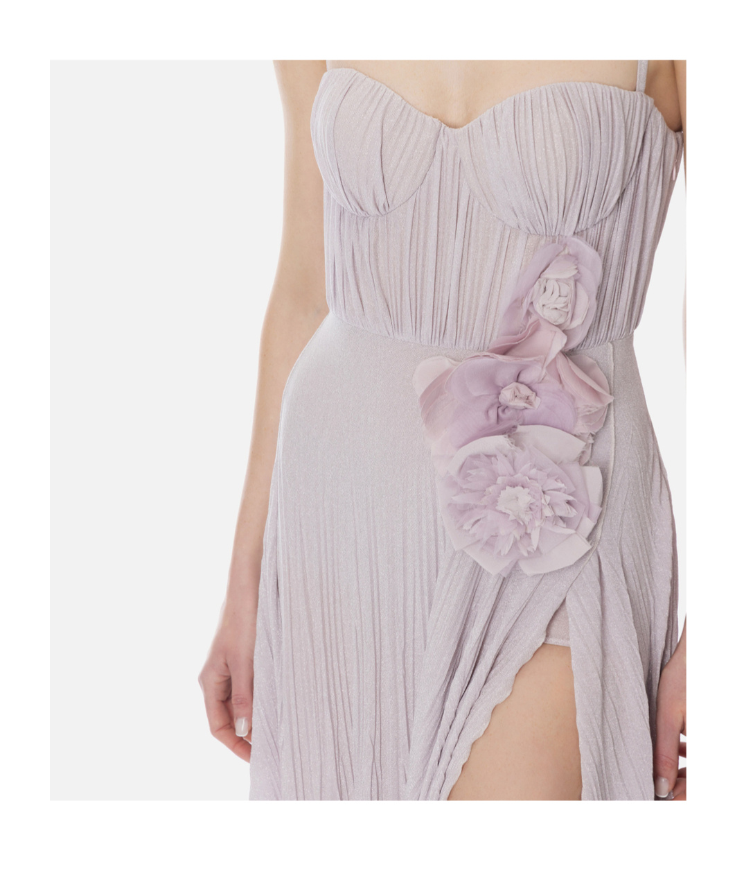 Elisabetta Franchi Red Carpet Dress Made Of Lurex Jersey Fabric With Embroidered Flower In Quartz