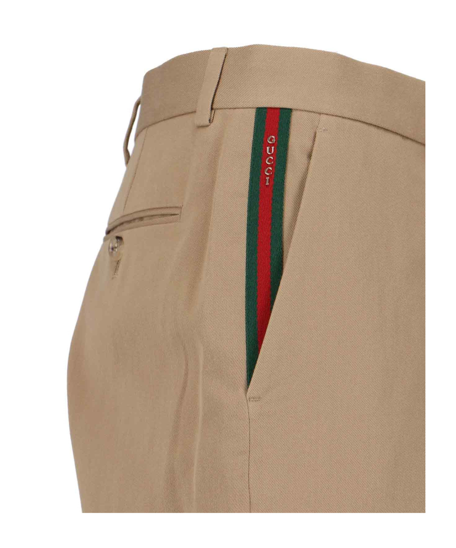 Gucci Web-stripe Trim Tailored Trousers In Nude