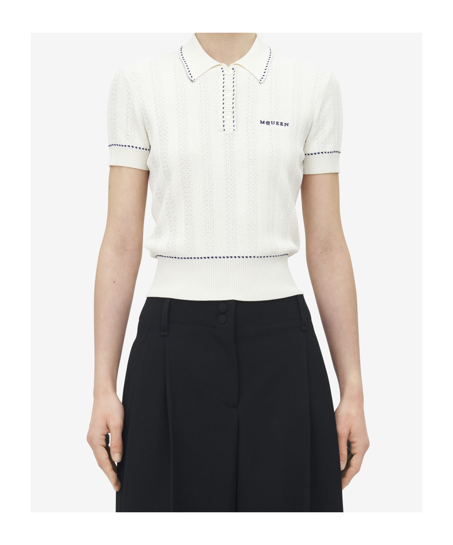 Alexander Mcqueen Ribbed Polo Shirt Contrast Trim In White