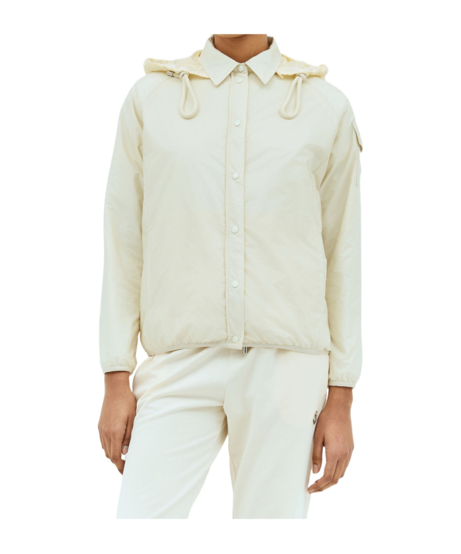 Moncler White Down Jacket With Logo Patch On The Sleeve In Tech Fabric Man In White