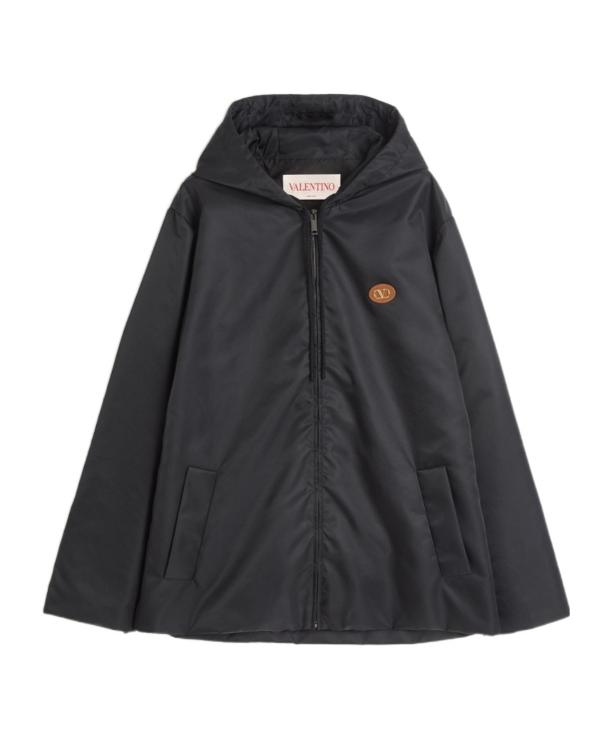Shop Valentino Nylon Hooded Windbreaker With Vlogo Patch In Black
