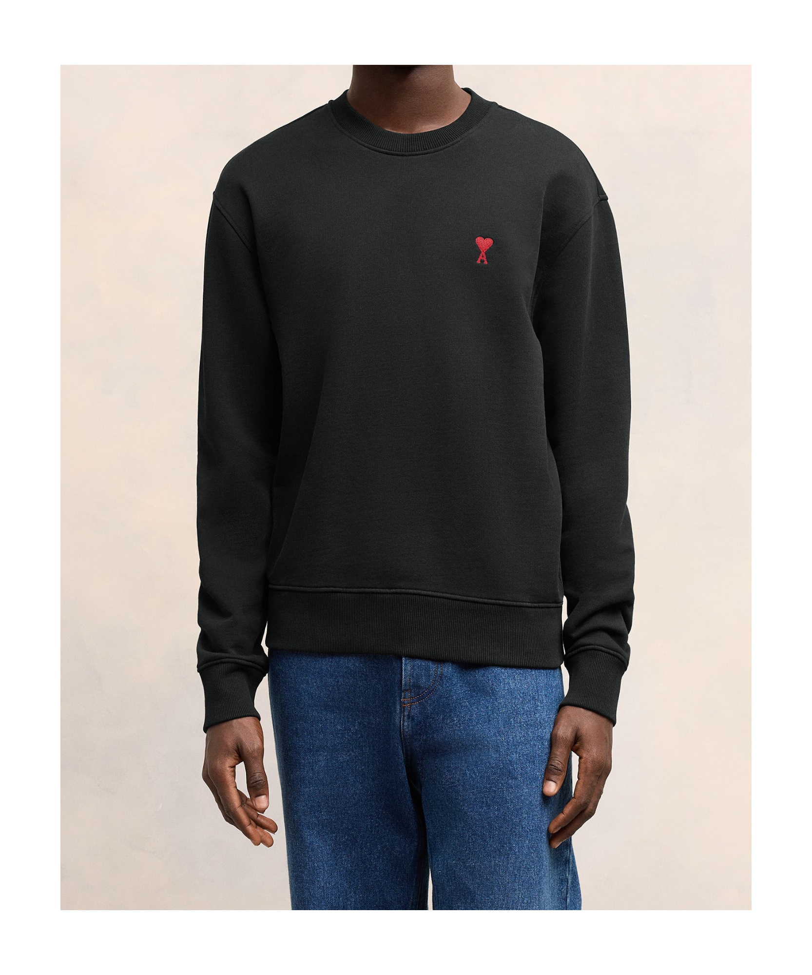 Ami Alexandre Mattiussi Crewneck Heart-embroidered Wool Sweater In Blue