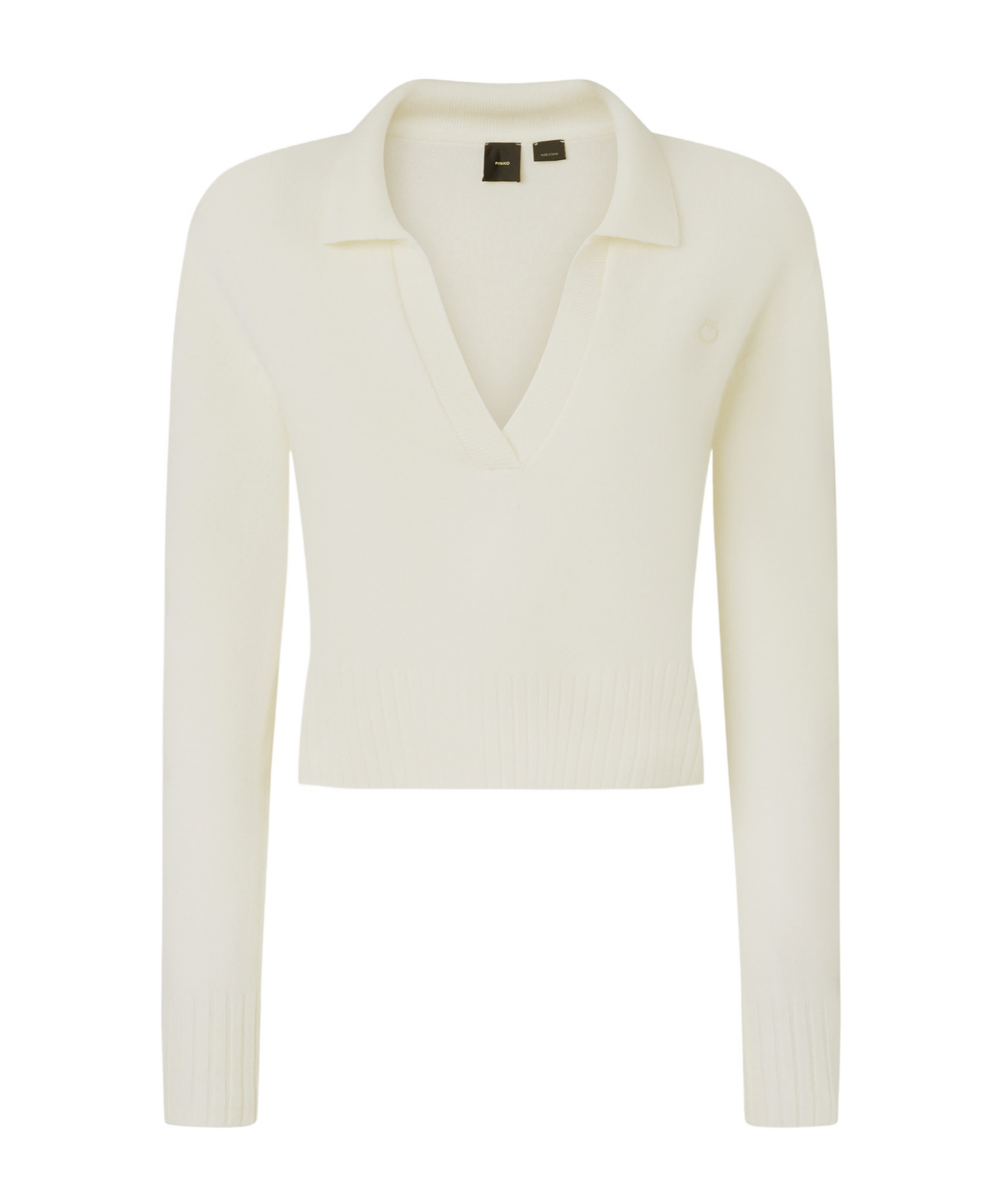 Pinko Short Cashmere-blend Sweater With Collar In White
