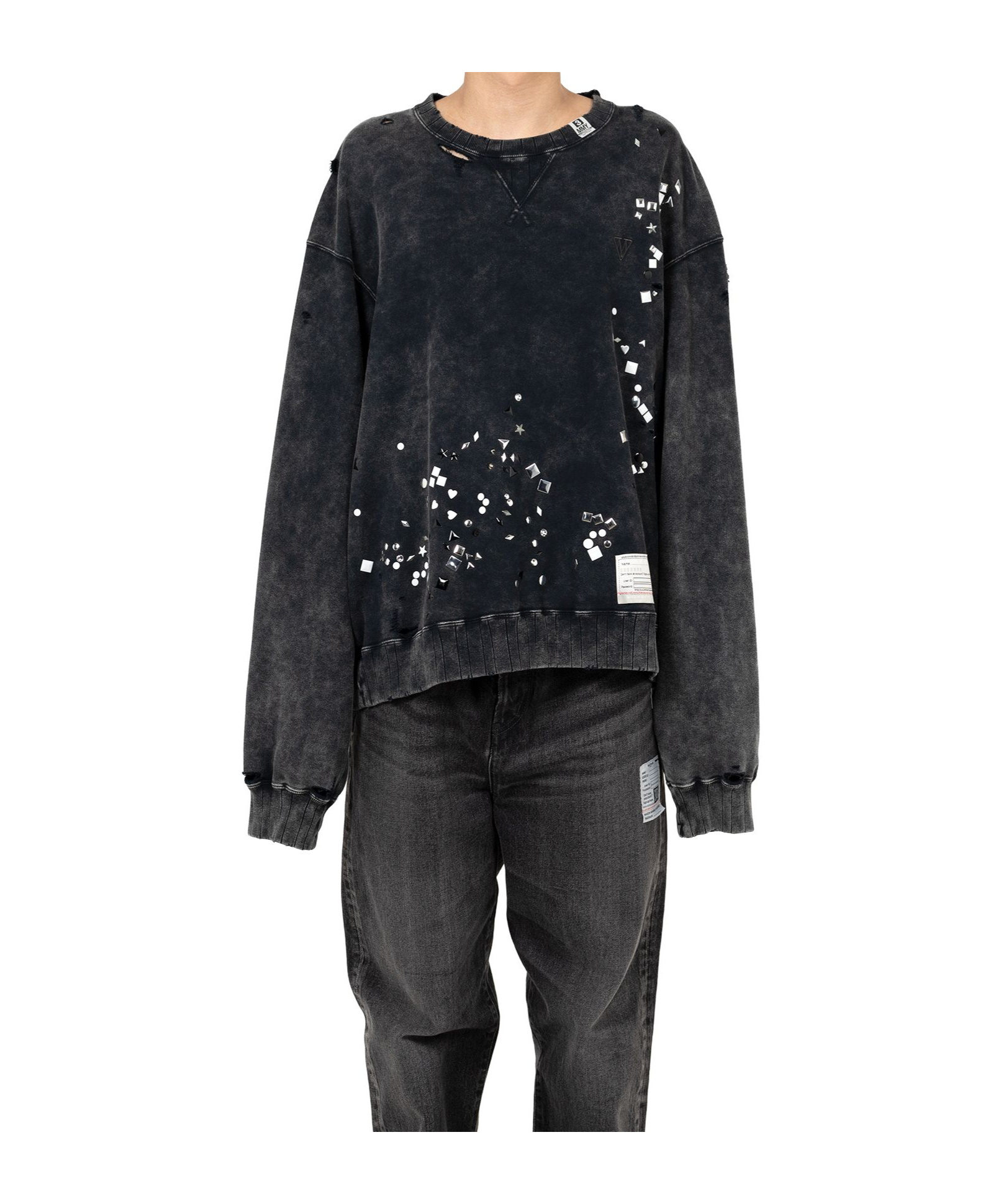 Miharayasuhiro Embellished Bleached Sweatshirt In Black