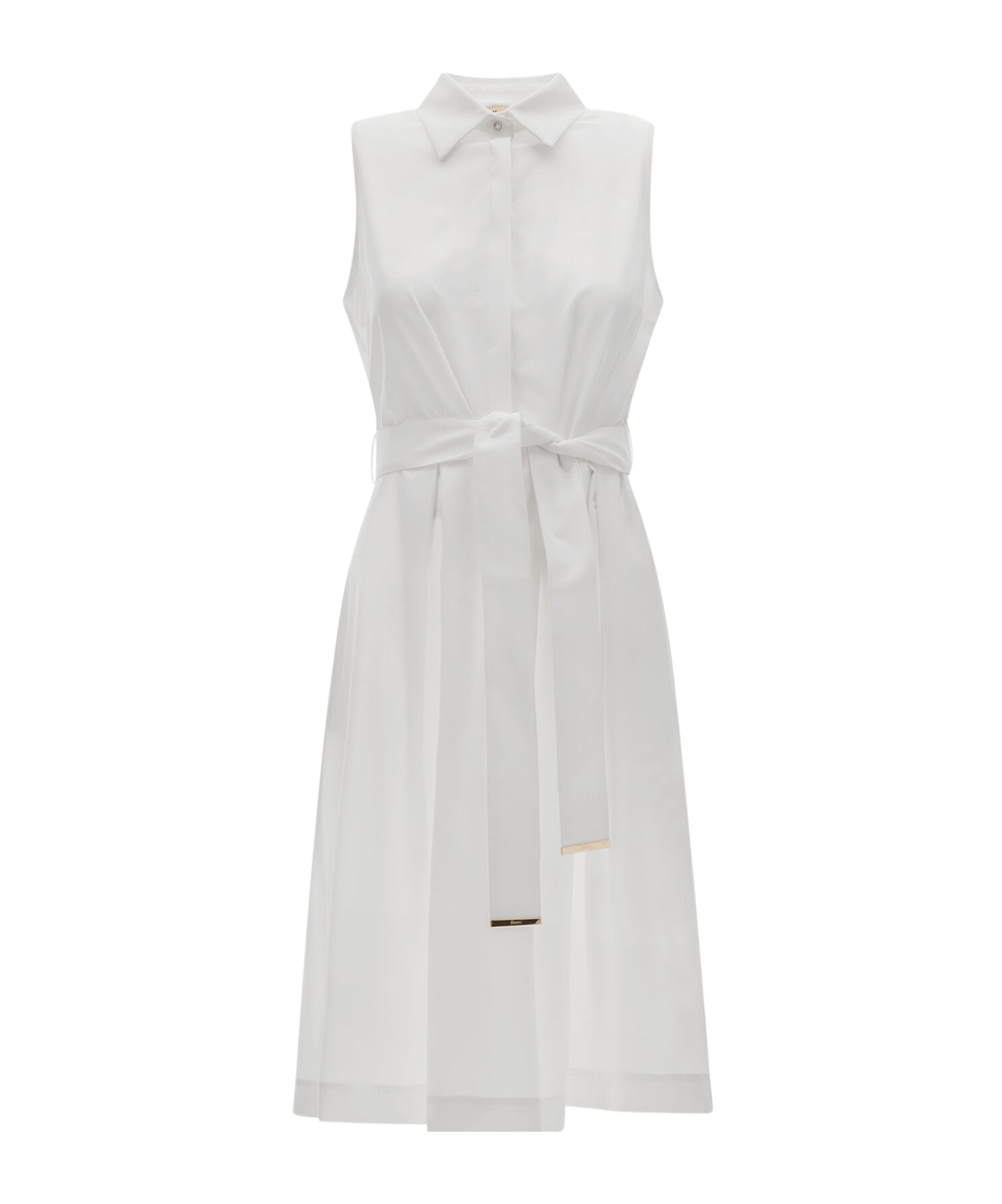 Herno White Sleeveless Dress With Classic Collar And Adjustable Belt In Tech Fabric Stretch Woman In White