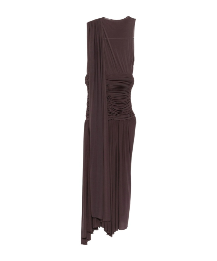 Magda Butrym Drop-waist Sheer Midi Dress In Brown