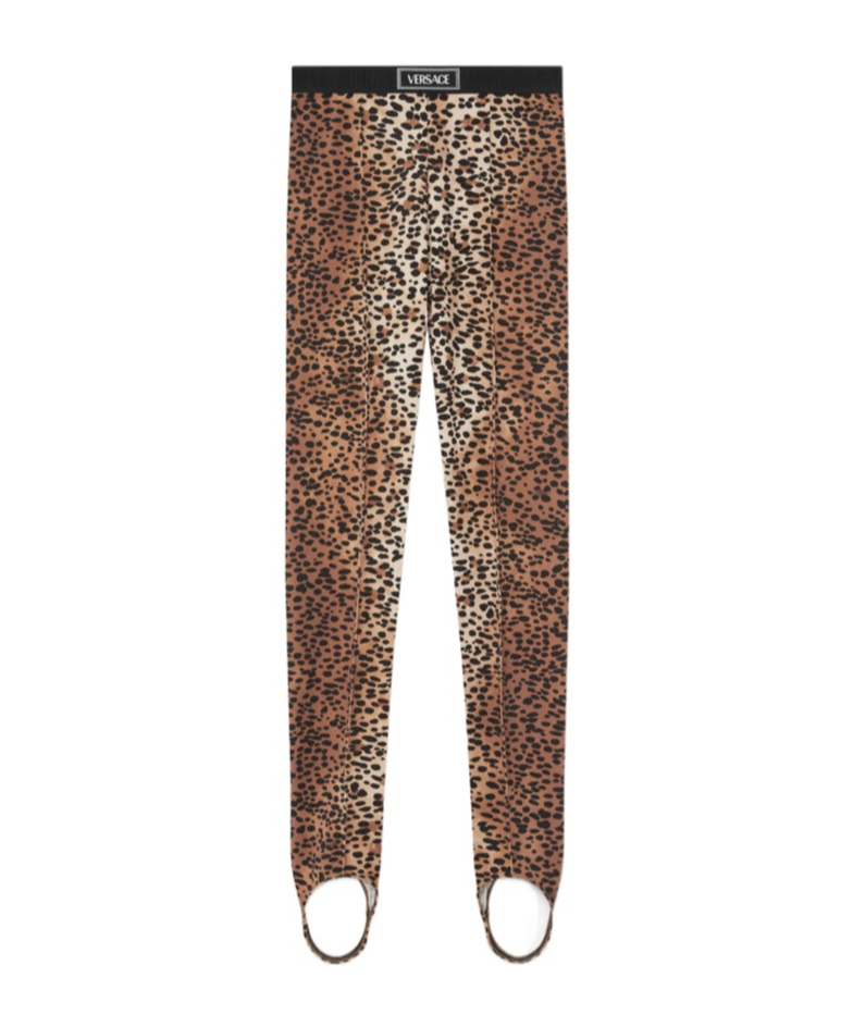 Versace Leopard-print Stirrup Leggings In Brown