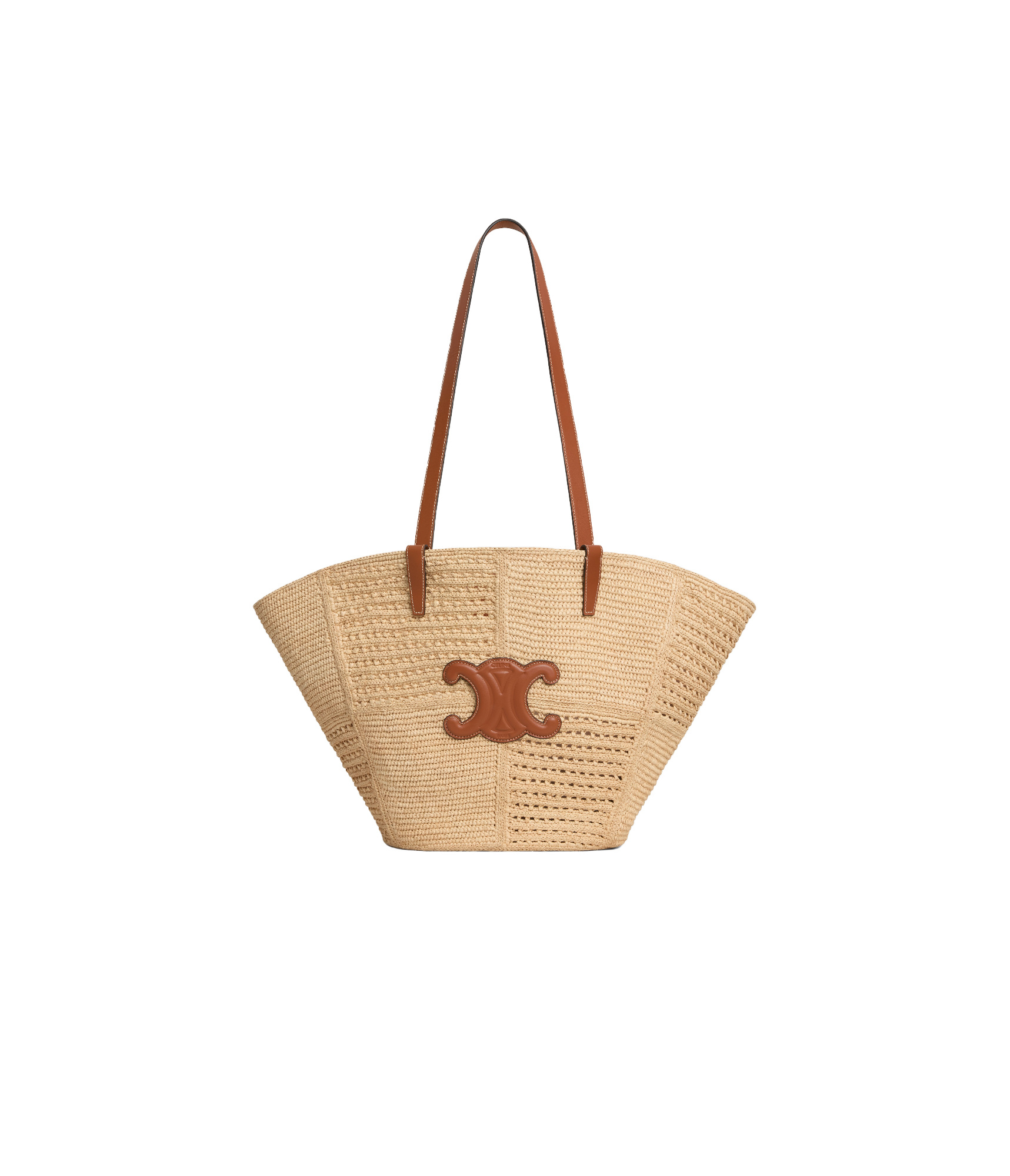 Celine Medium Raffia Patchwork Shoulder Bag In Natural/tan