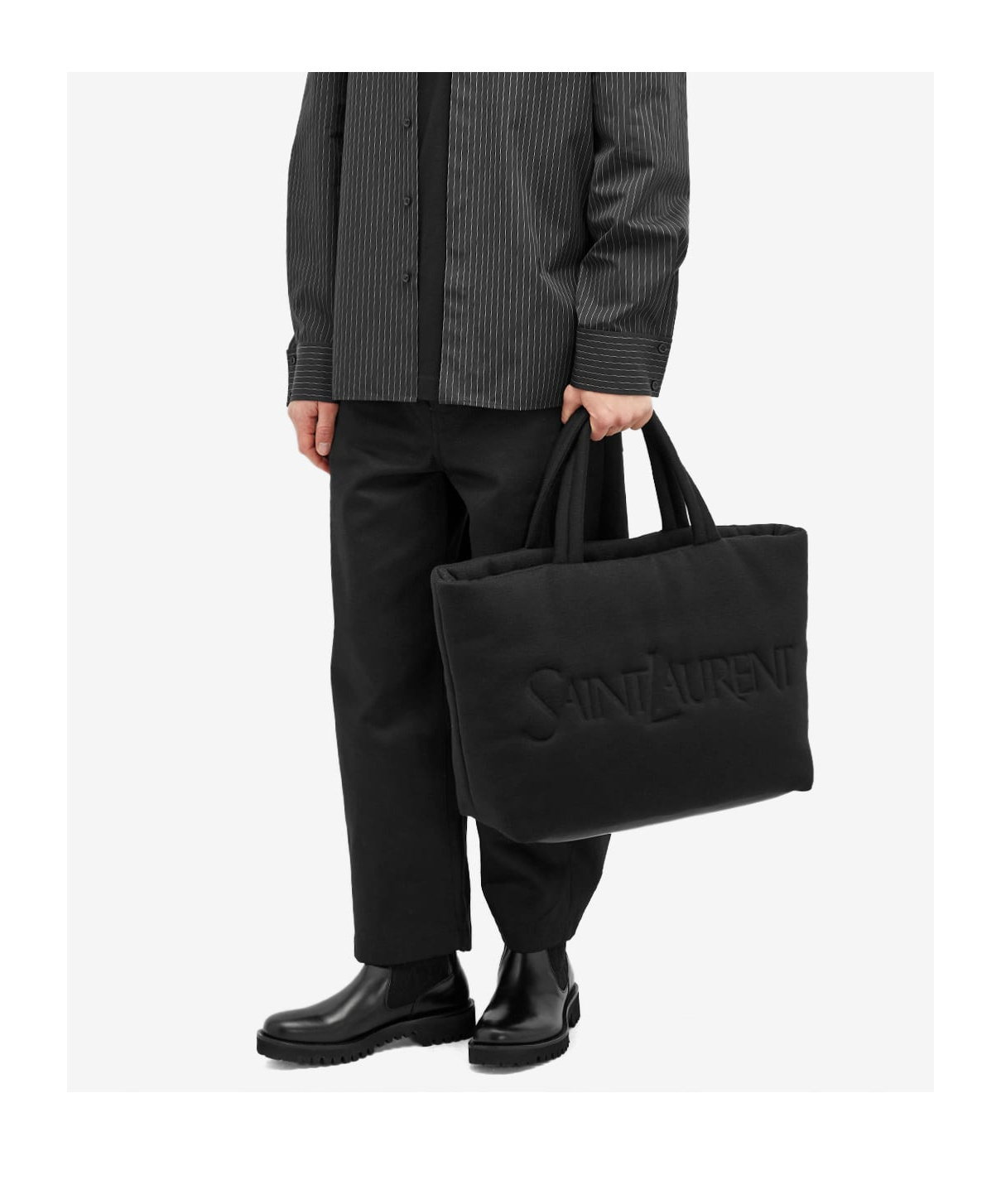 Saint Laurent Quilted Rectangular Shopping Bag With Soft Texture In Black