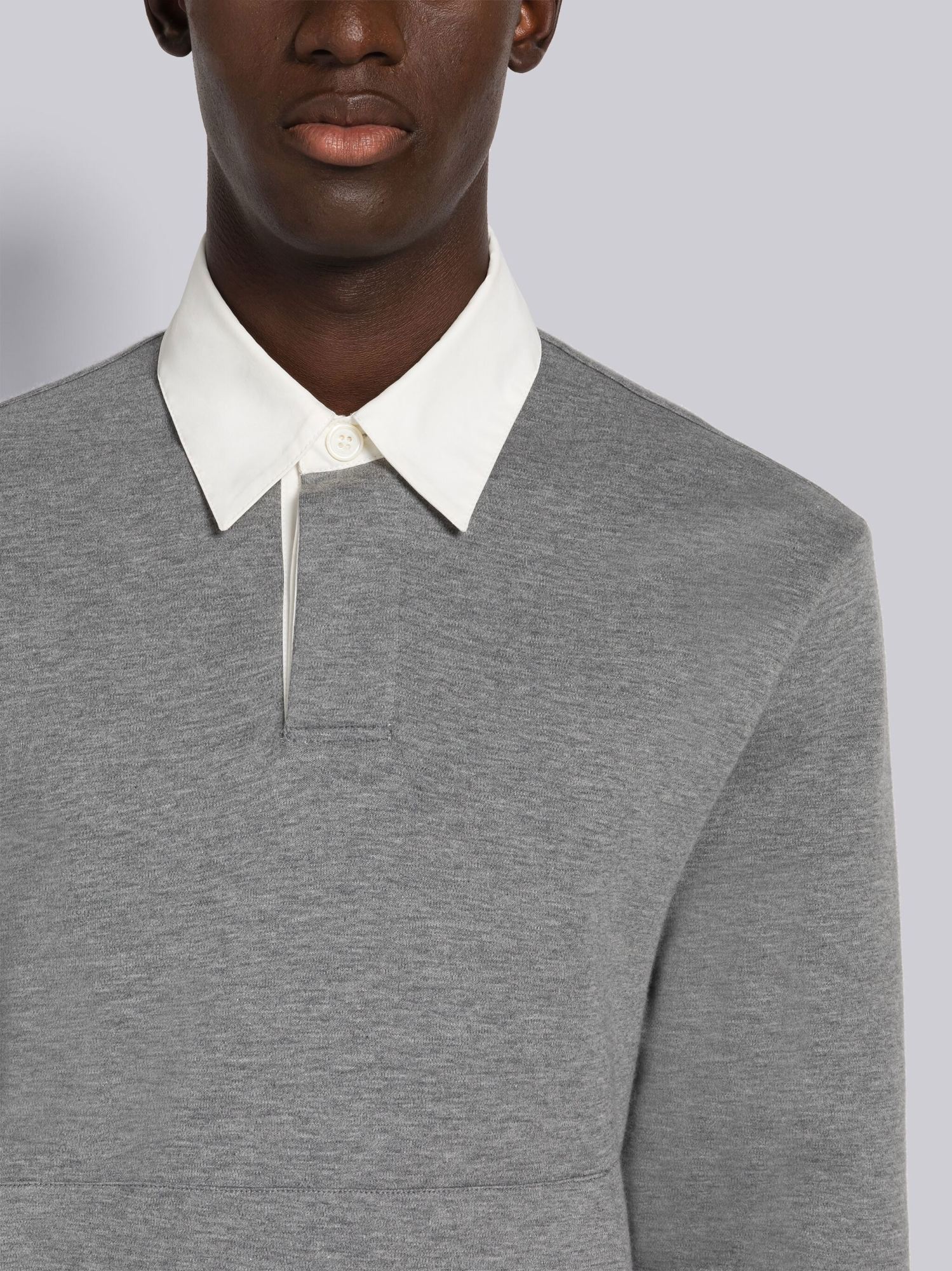 Thom Browne Logo-patch Rugby Polo Top In Gray