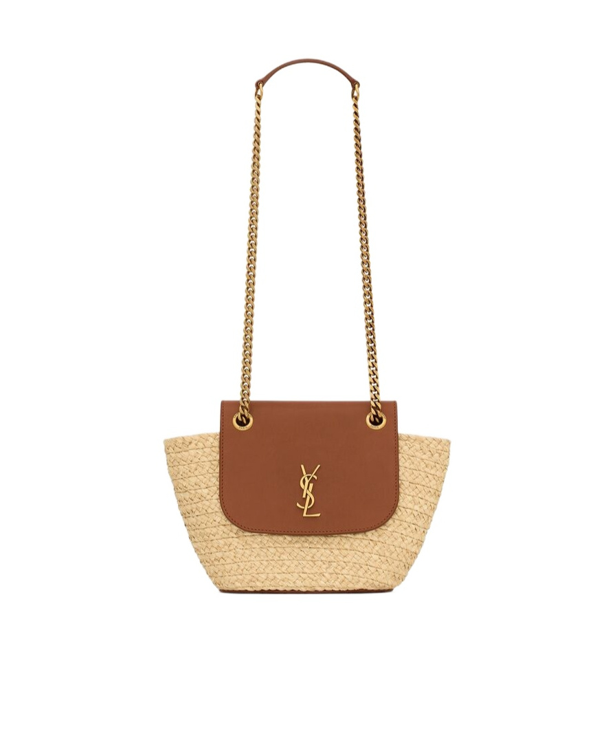 Saint Laurent Small Manon Raffia Crossbody Bag In Nude