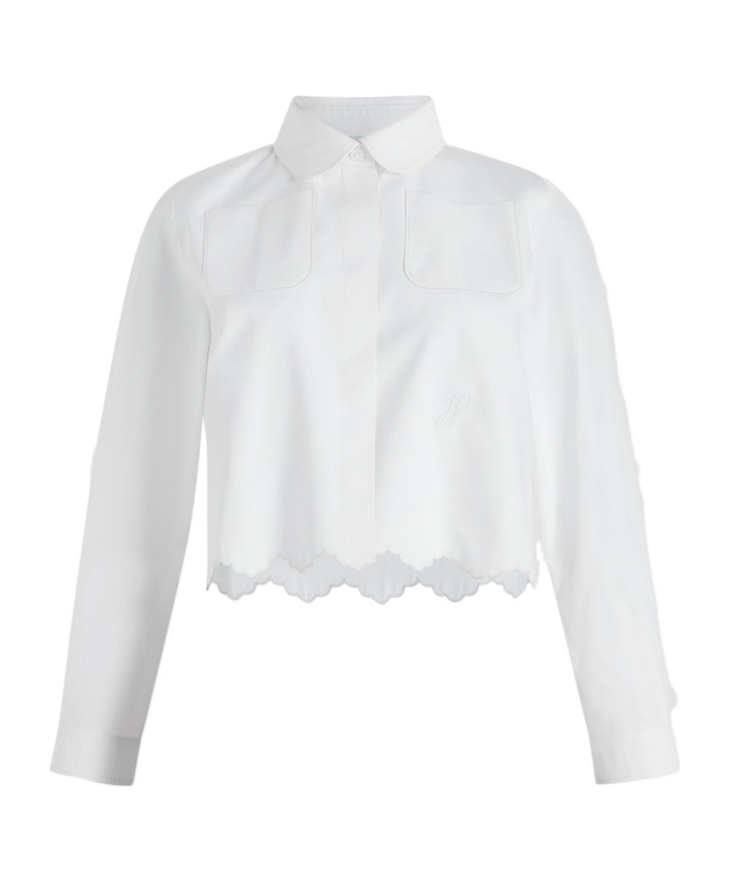 Shop Patou Cropped Scalloped Poplin Shirt In White