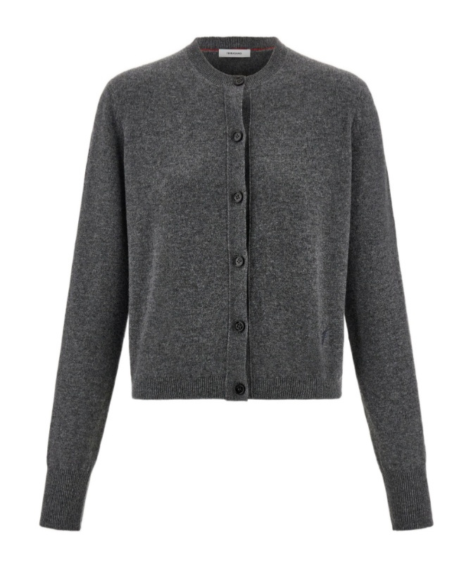 Ferragamo Dark Grey Stretch Cashmere Blend Cardigan In Gray