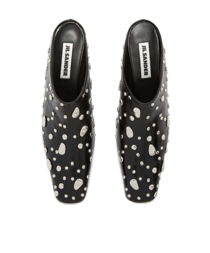 Jil Sander Leather Rivet-embellished Mules 45 In Black