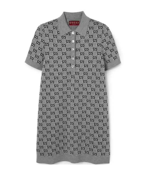 Gucci Women Gg Wool Dress With Ribbed Profiles In Gray
