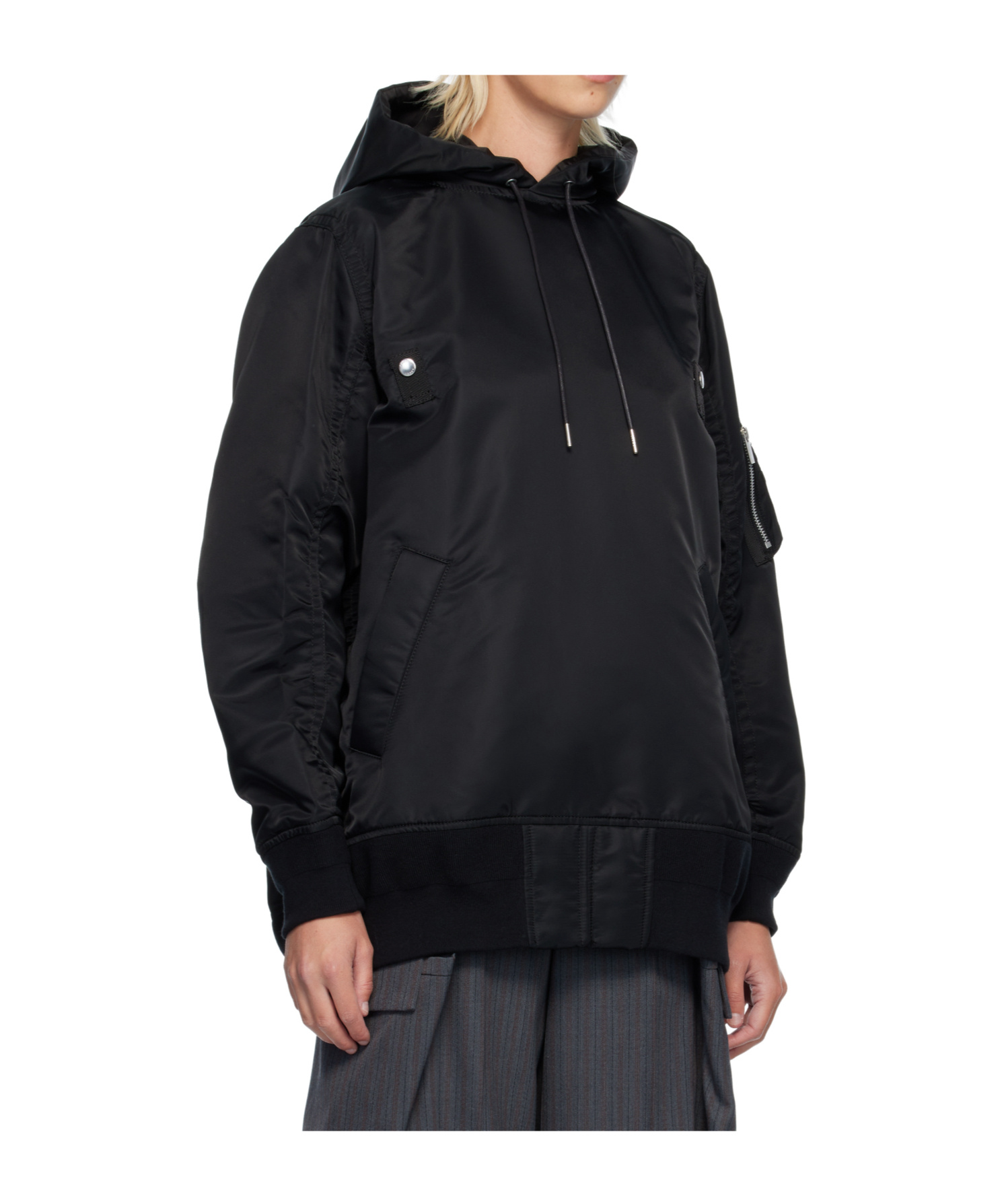 Sacai Nylon Twill Hoodie In Black