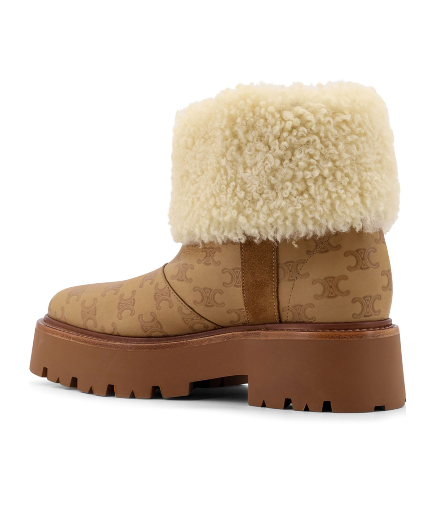 Celine Bulky Leather Boots With Triomphe All-over Motif In Nude