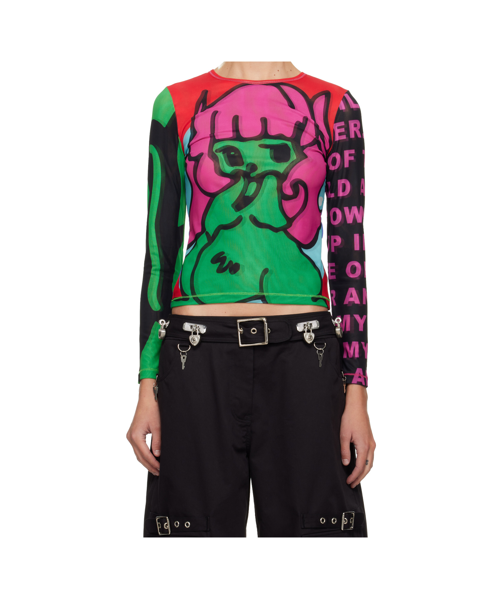 Chopova Lowena Multi-colored Fine Mesh Long-sleeved T-shirt In Black