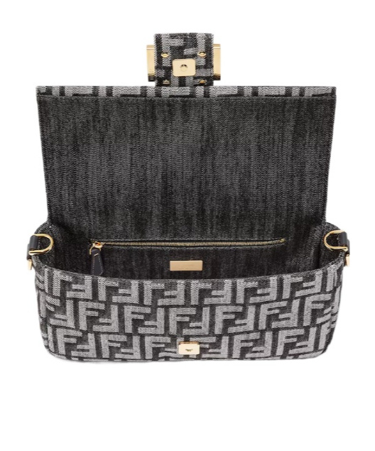 Fendi Baguette Dark Blue Denim-effect Ff Jacquard Bag In Multi