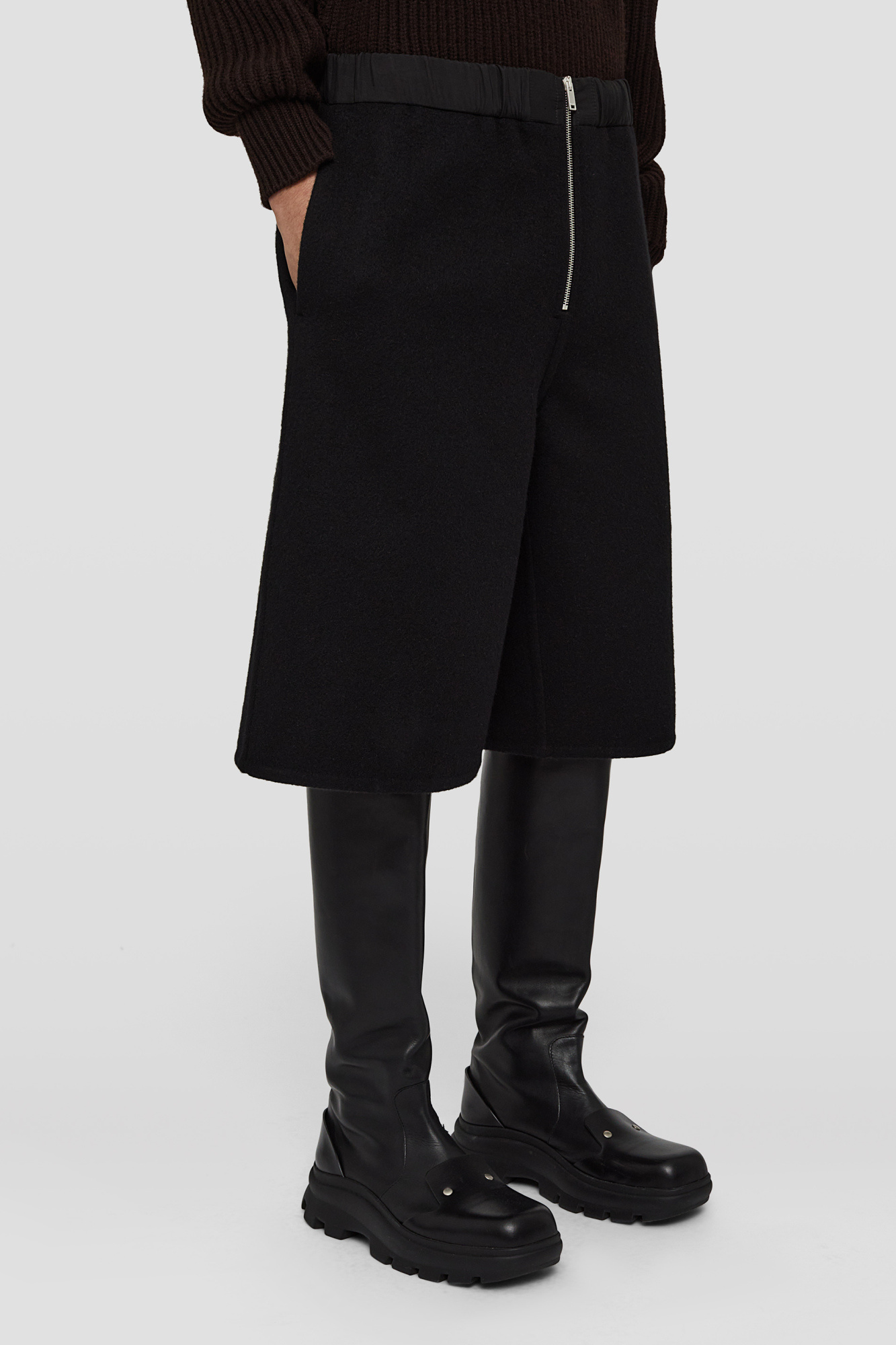 Jil Sander Wide-leg Felted Shorts In Black