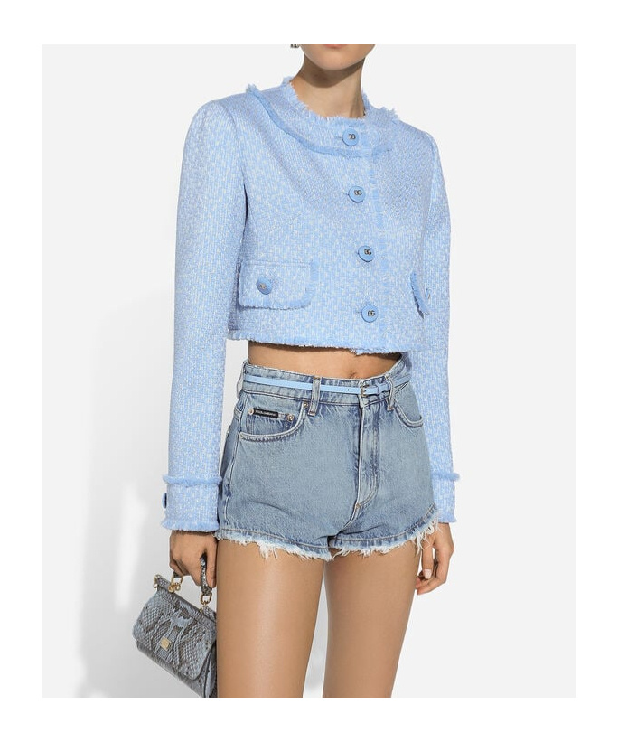 Shop Dolce & Gabbana Buttoned Cropped Jacket In Blue