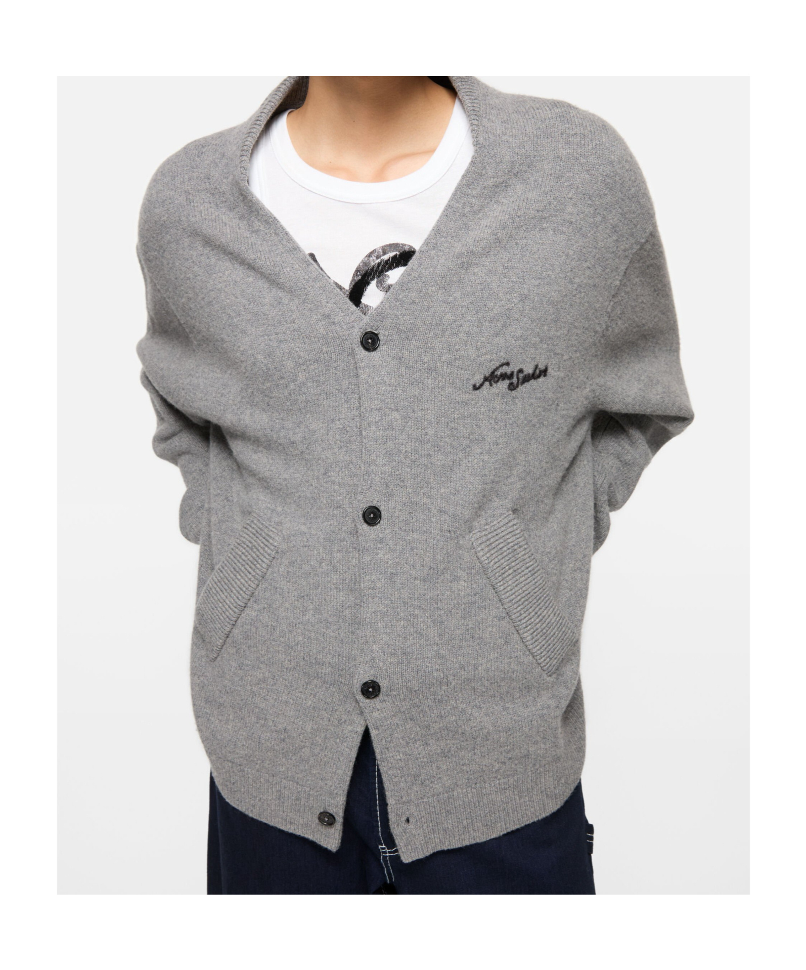 Acne Studios Relaxed-fit V-neck Cardigan With Button-down Front And Embroidered Detailing In Blue