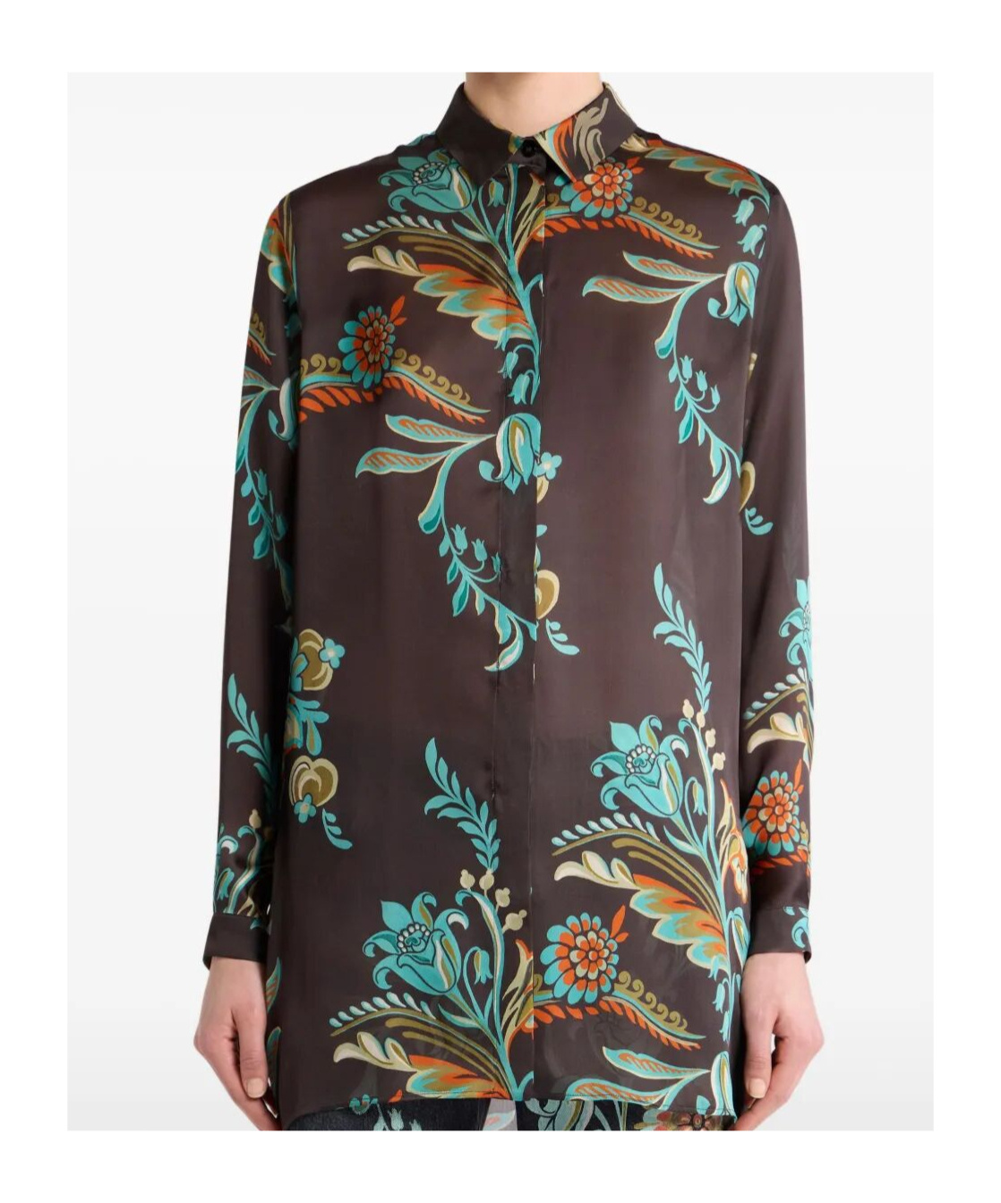 Etro Long Shirt With Daffodil Motif In Animal Print