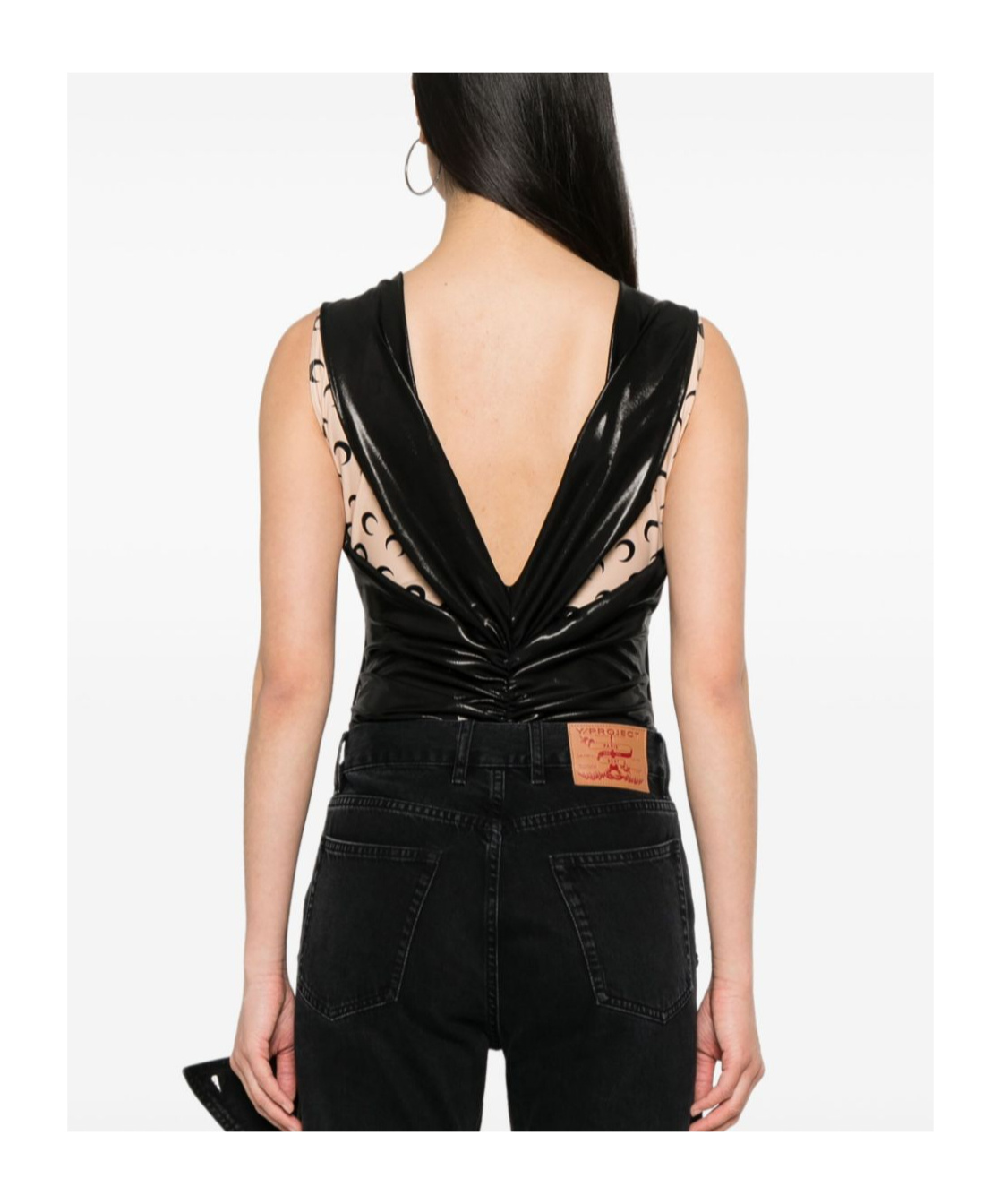Marine Serre Draped Viscose Bodysuit In Black
