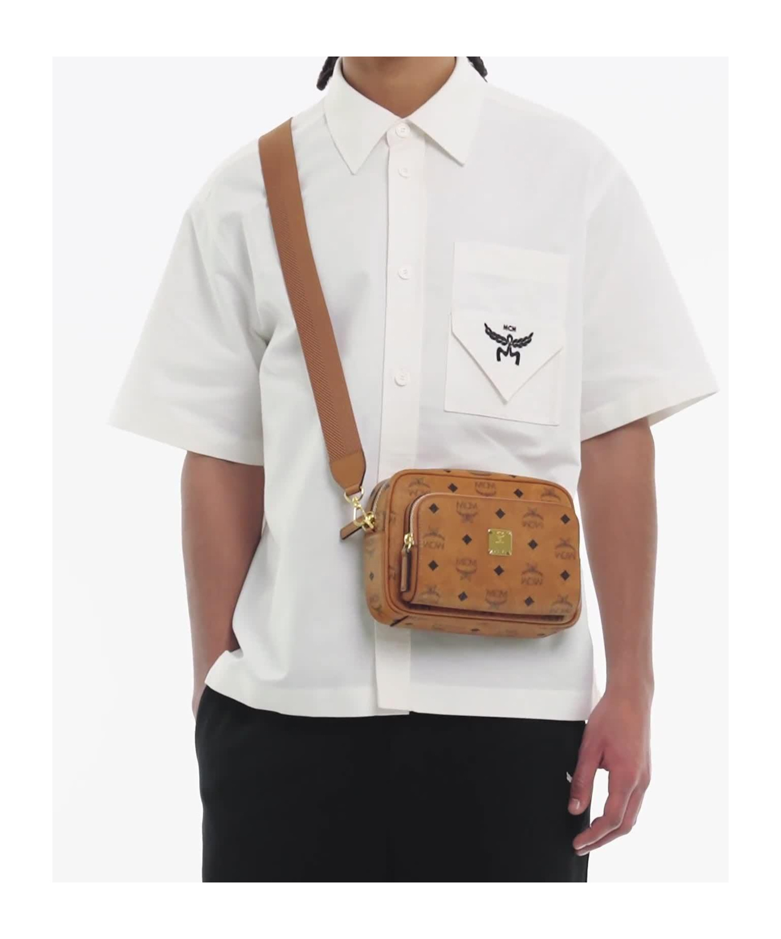 Mcm Aren Visetos Crossbody Bag In Brown