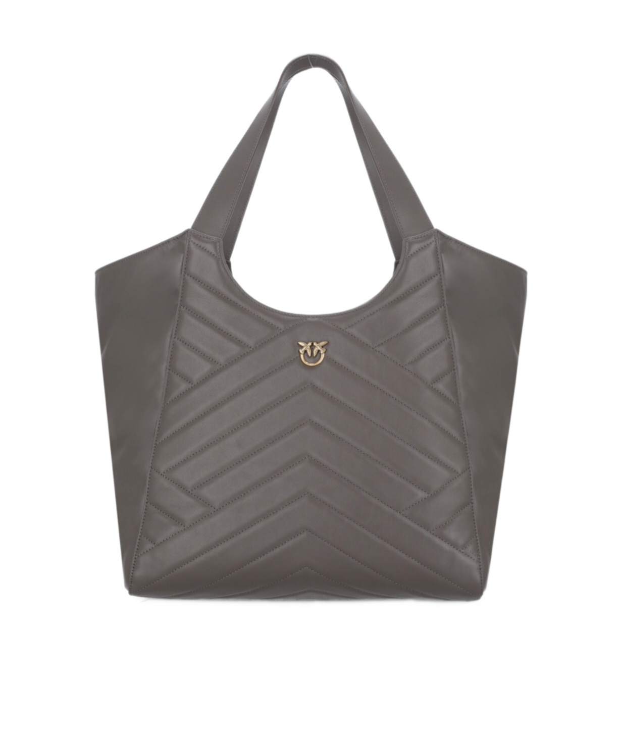 Pinko Leather Shopping Bag In Gray