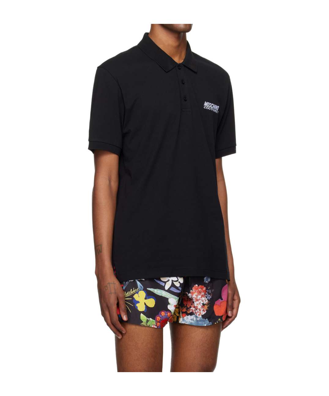 Moschino Black Embroidered Polo In Black