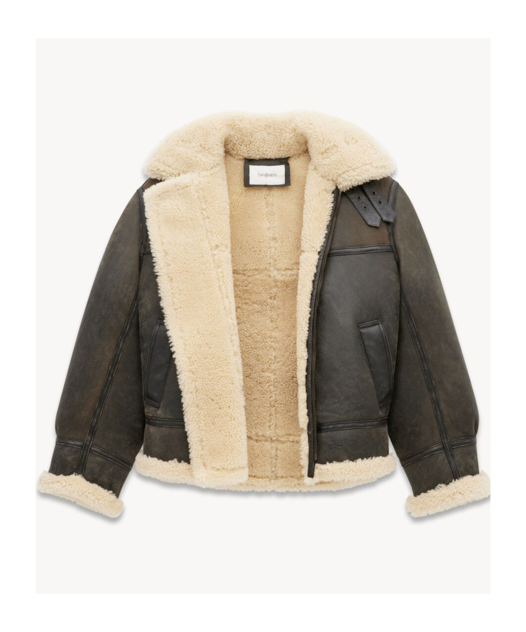 Shop Saint Laurent Aviator Jacket In Aged Leather And Shearling In Black