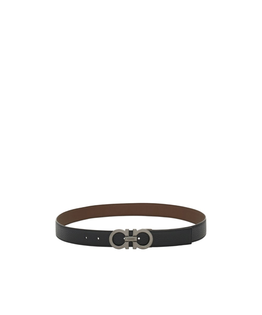 Ferragamo Men Textured Leather Belt With Iconic Gancini Buckle In Black