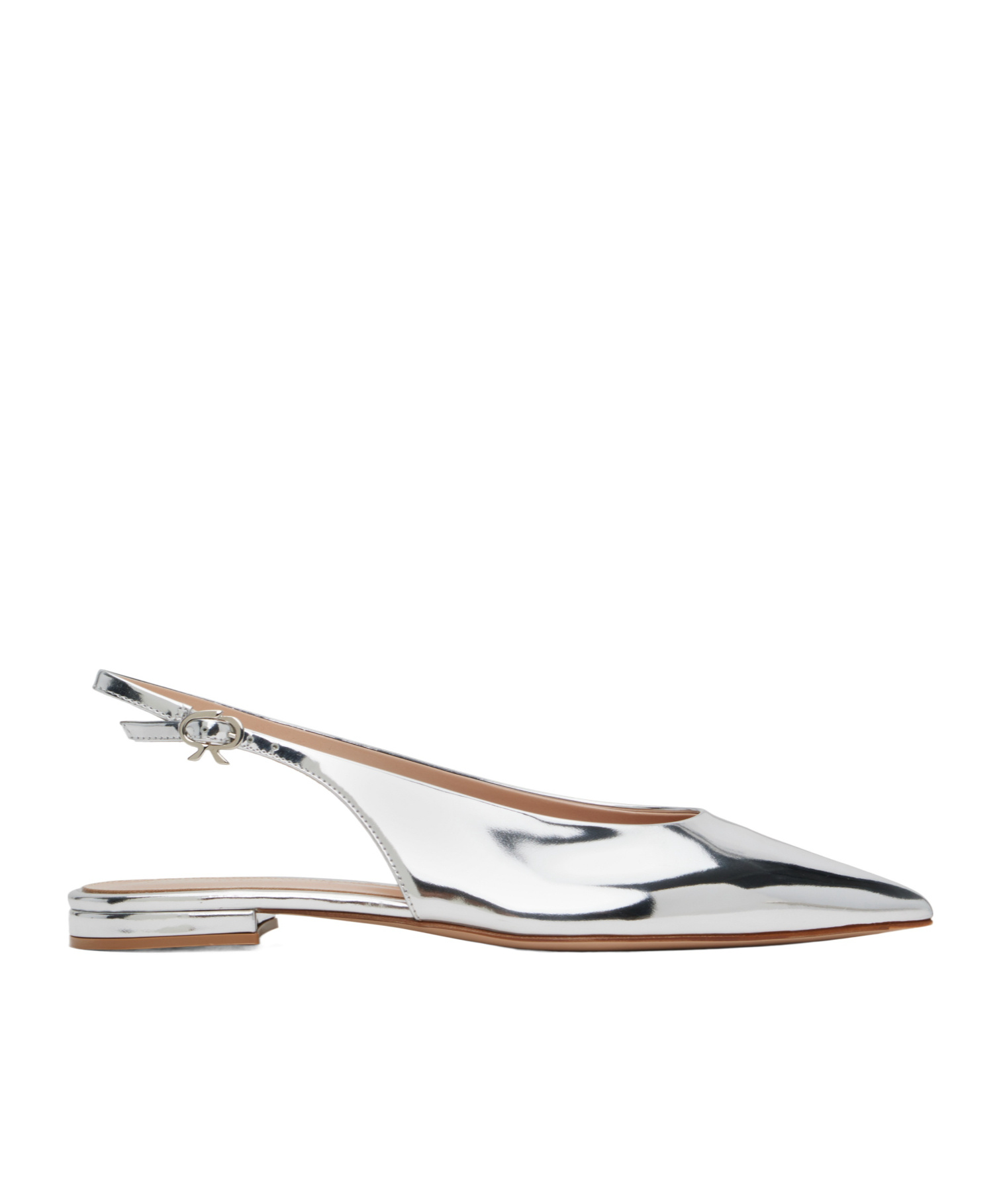 Gianvito Rossi Robbie Metallic Leather Slingback Flats In Silver