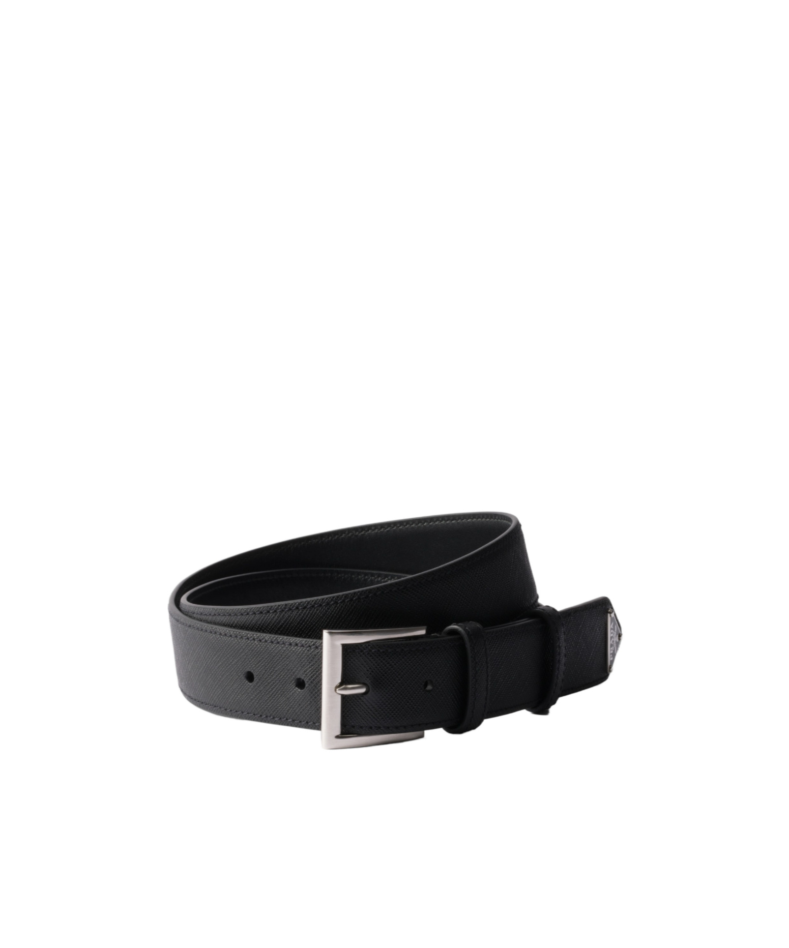 Prada Men Cintura In Pelle Saffiano Con Triangolo Logo In Black