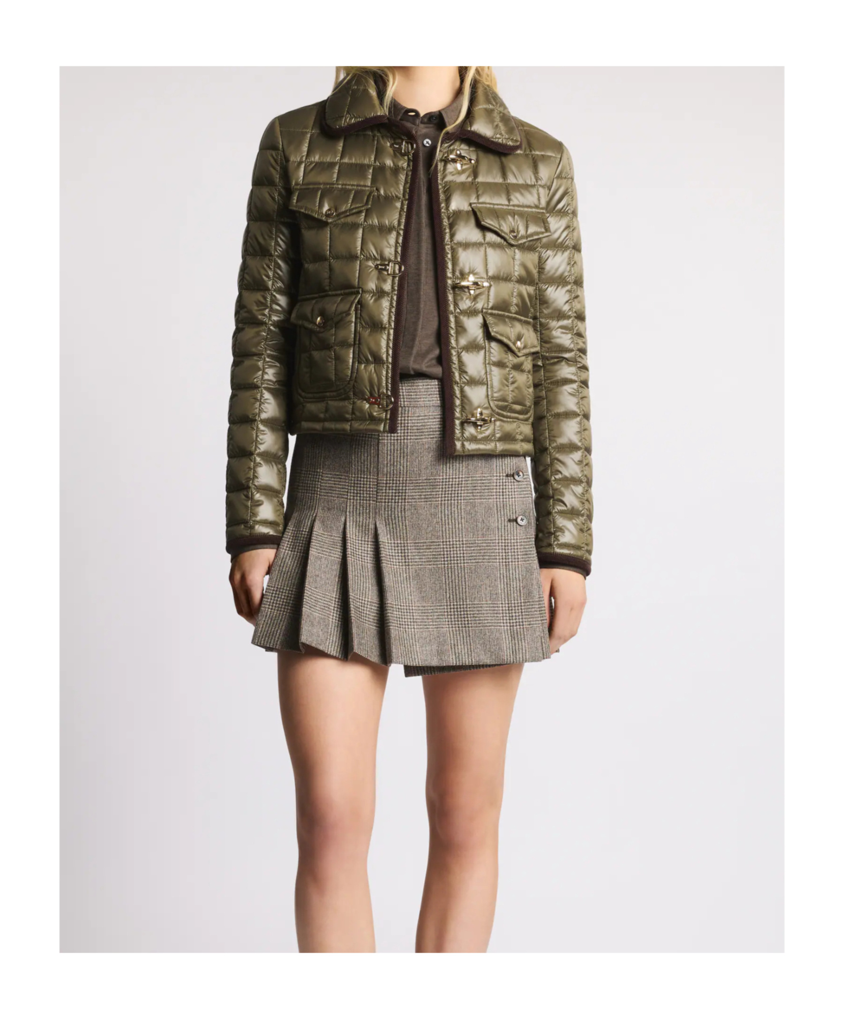 Fay Quilted Green Jacket With Structured Collar In Green