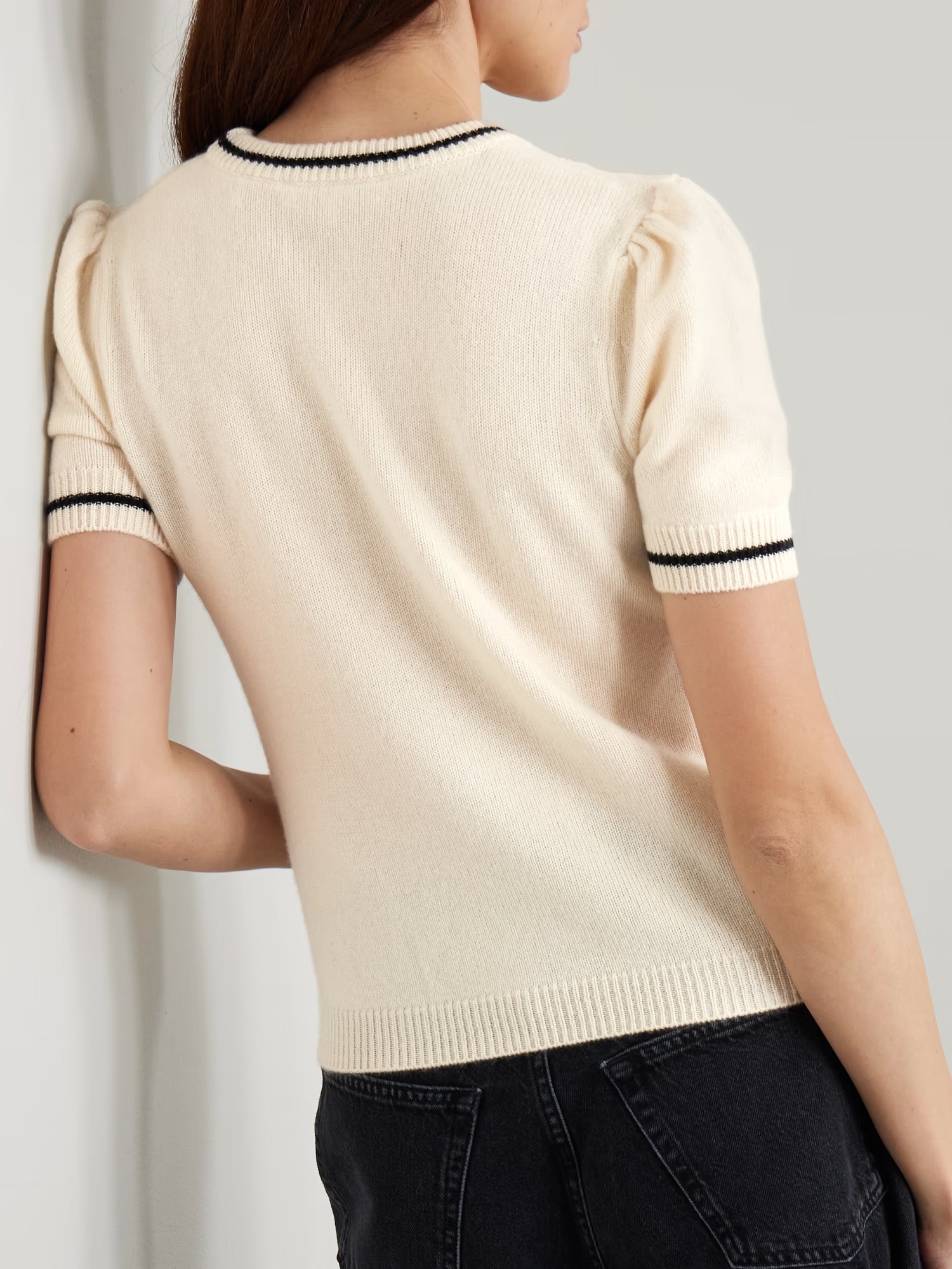 Frame Pointelle-knit T-shirt In White