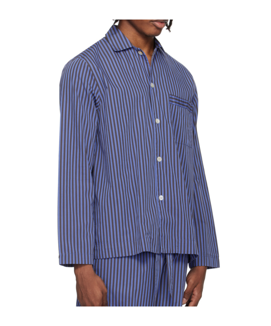 Tekla Camp-collar Striped Organic Cotton-poplin Pyjama Shirt In Blue