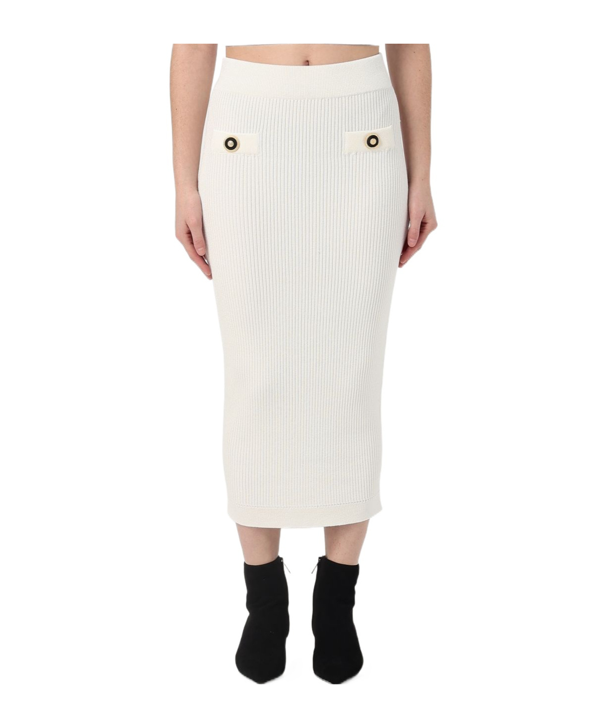 Balmain Ribbed Midi Skirt In White