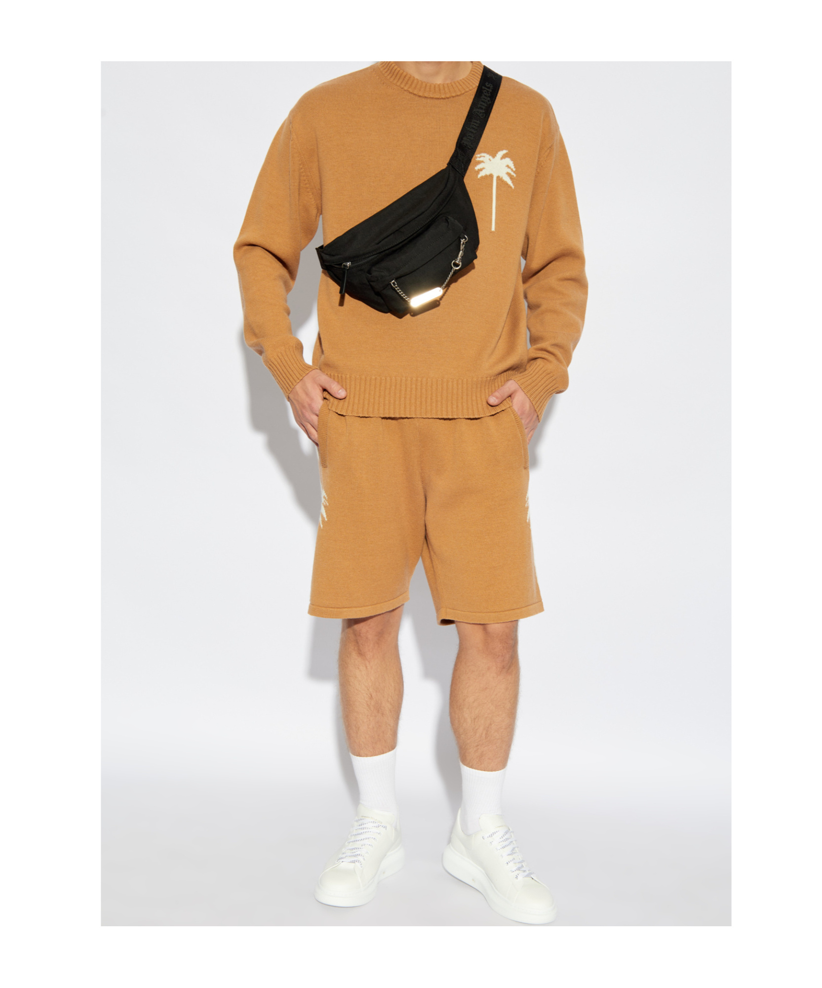 Palm Angels Elastic Waist Shorts In Brown