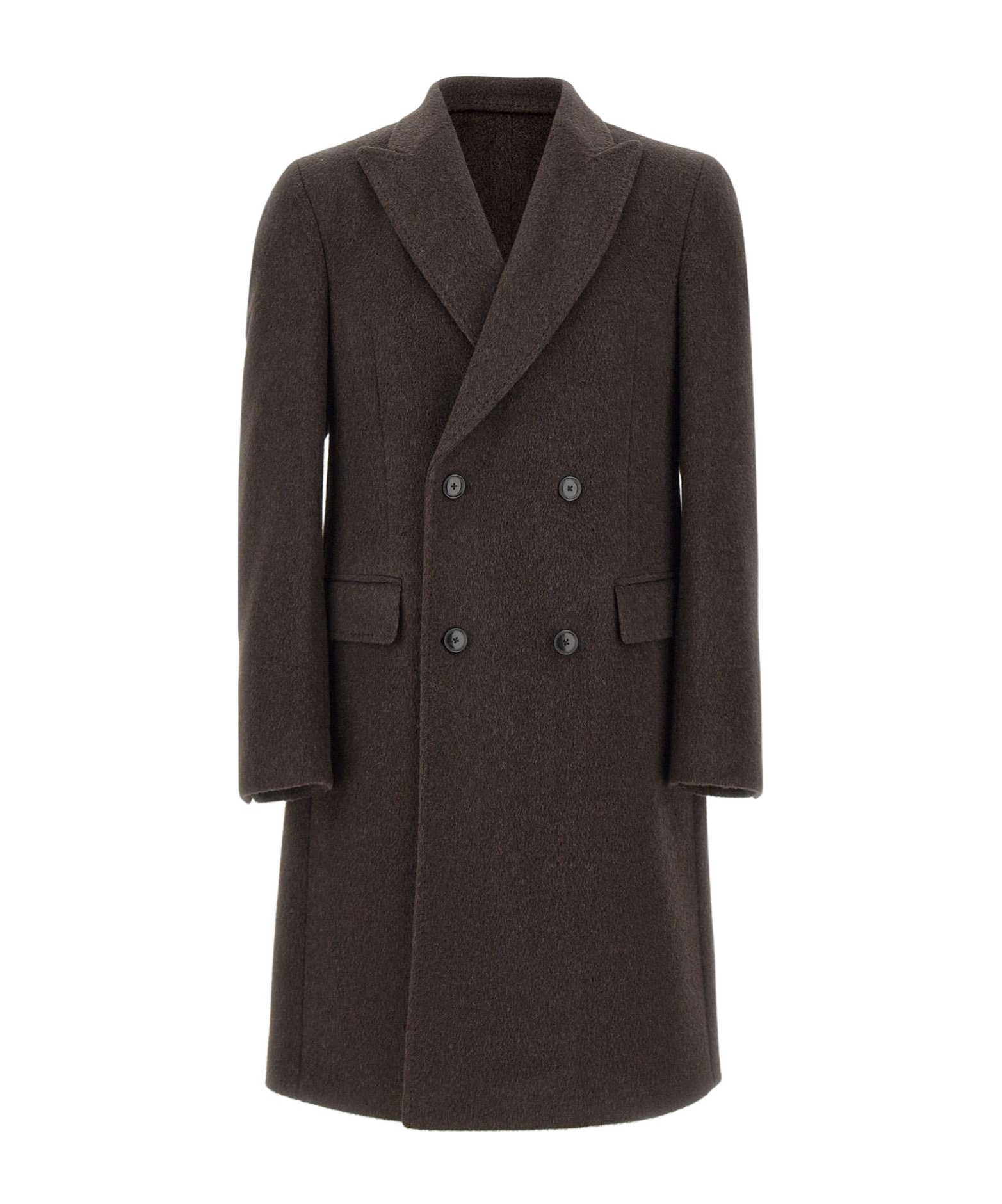 Hugo Boss Cappotto Doppiopetto In Misto Alpaca Marrone Scuro In Brown