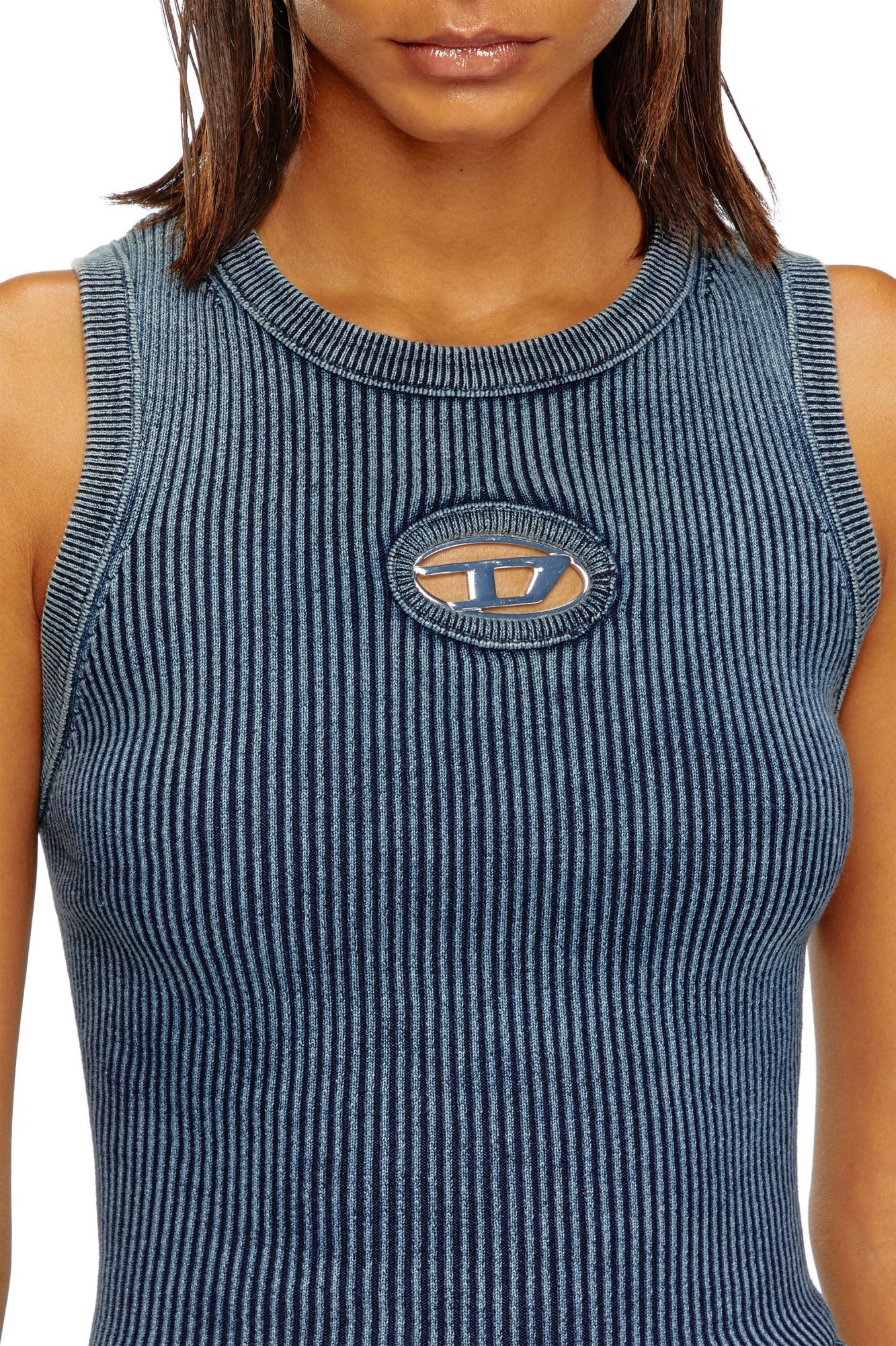Diesel Ribbed Sleeveless Top With Distinctive Logo Detail In Blue