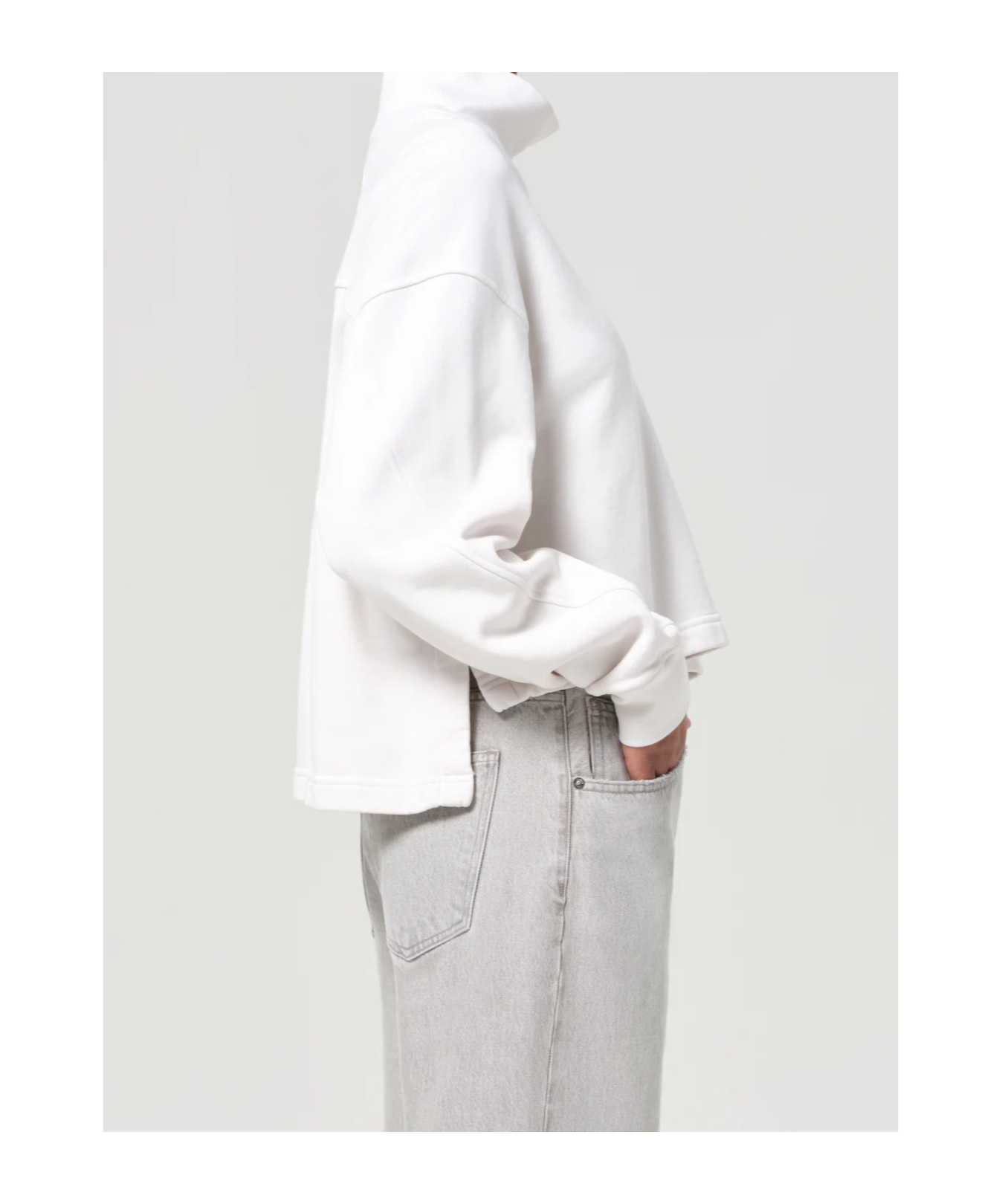 Agolde Isra Mock Neck Fleece Cotton Pullover In White