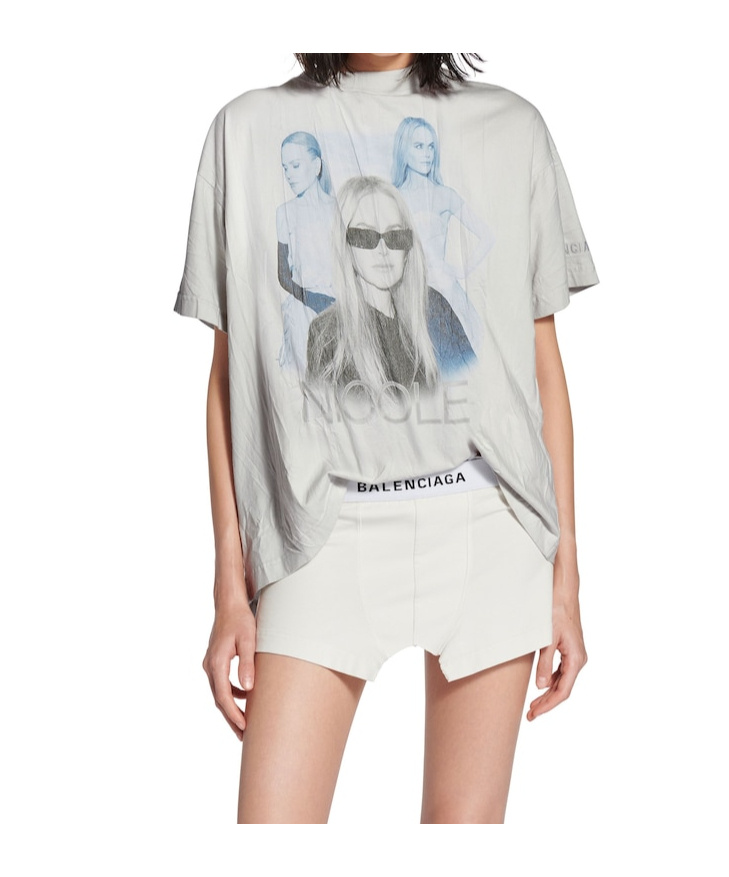 Balenciaga Nicole Printed Jersey T-shirt In Dirty White