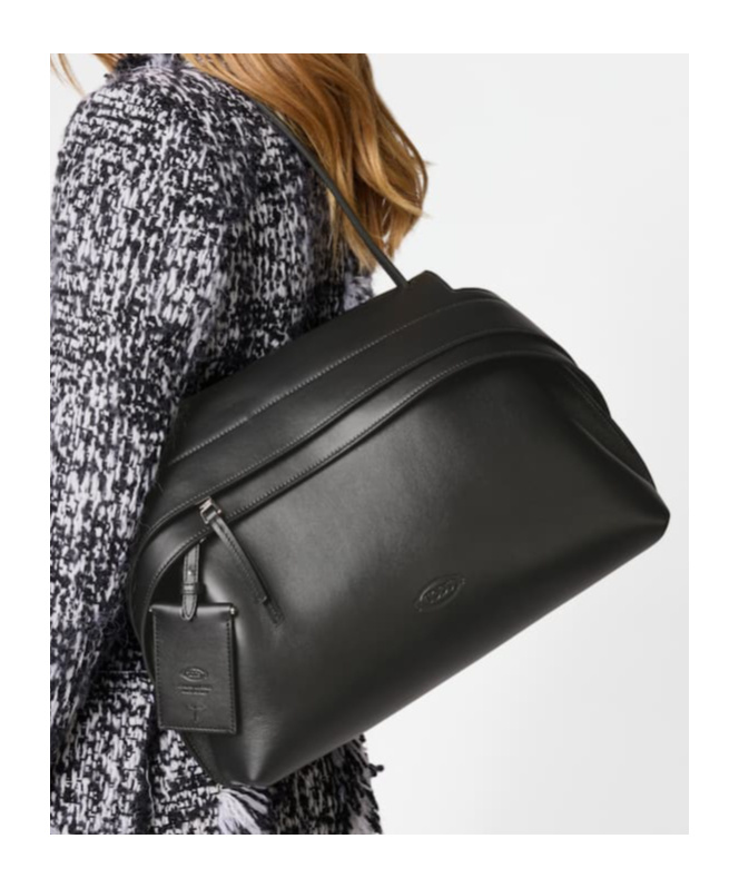 Tod's Black Eather Medium Tod S Wave Shoulder Bag In Black