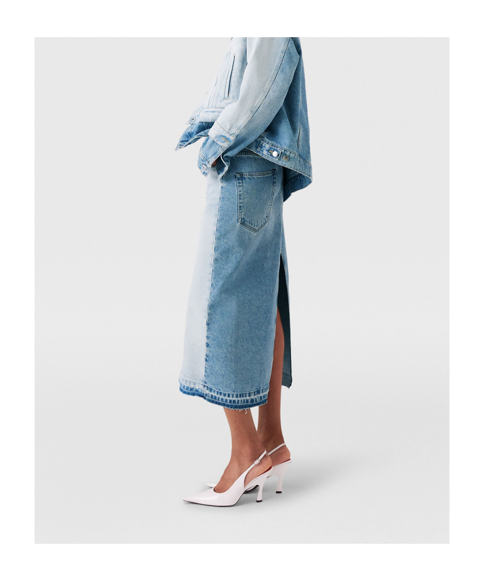 Stella Mccartney Contrast-color Paneled Denim Skirt In Blue