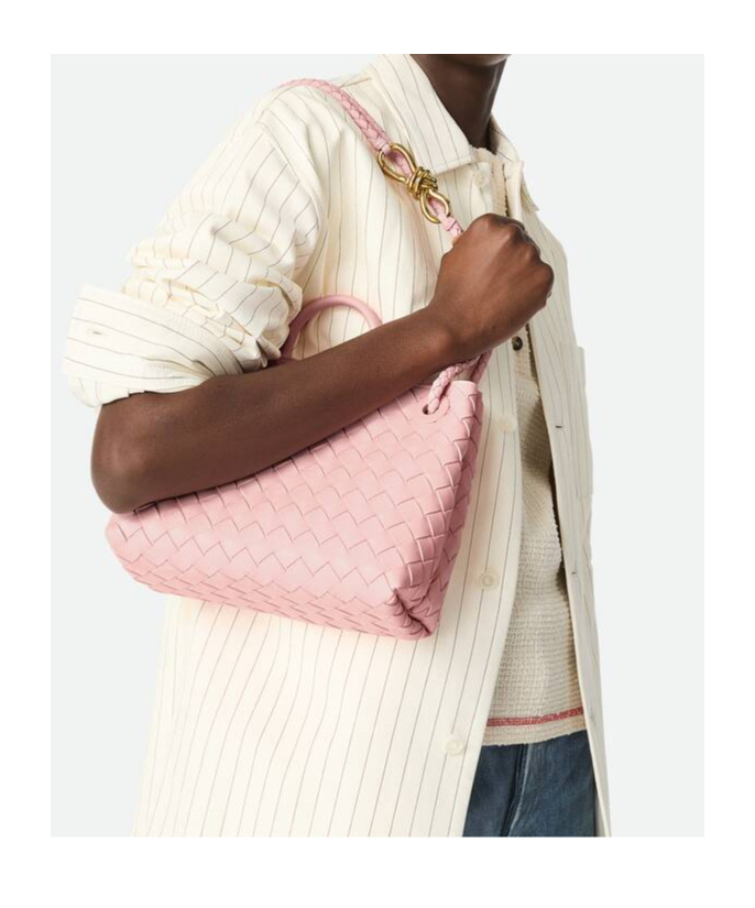 Bottega Veneta Small Andiamo Intrecciato Shoulder Bag In Rosy