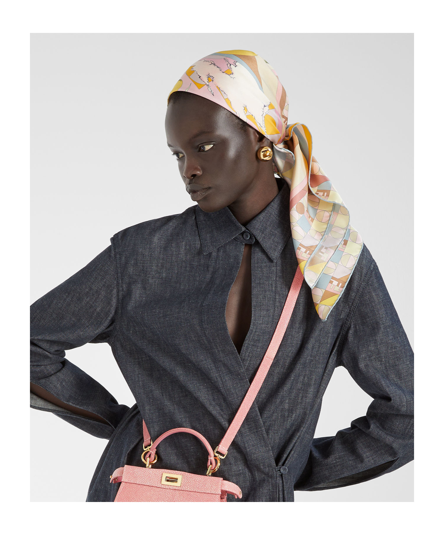 Fendi Moonlight Echoes Geometric-print Silk Scarf In Gold